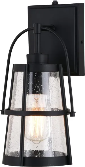 VAXCEL Portage Park 1 Light Black Dusk to Dawn Outdoor Wall Lantern Clear Glass