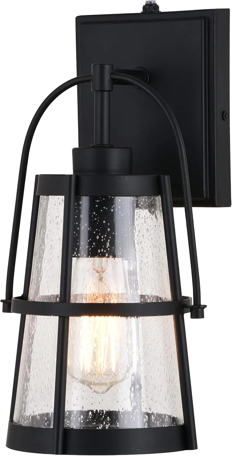 VAXCEL Portage Park 1 Light Black Dusk to Dawn Outdoor Wall Lantern Clear Glass