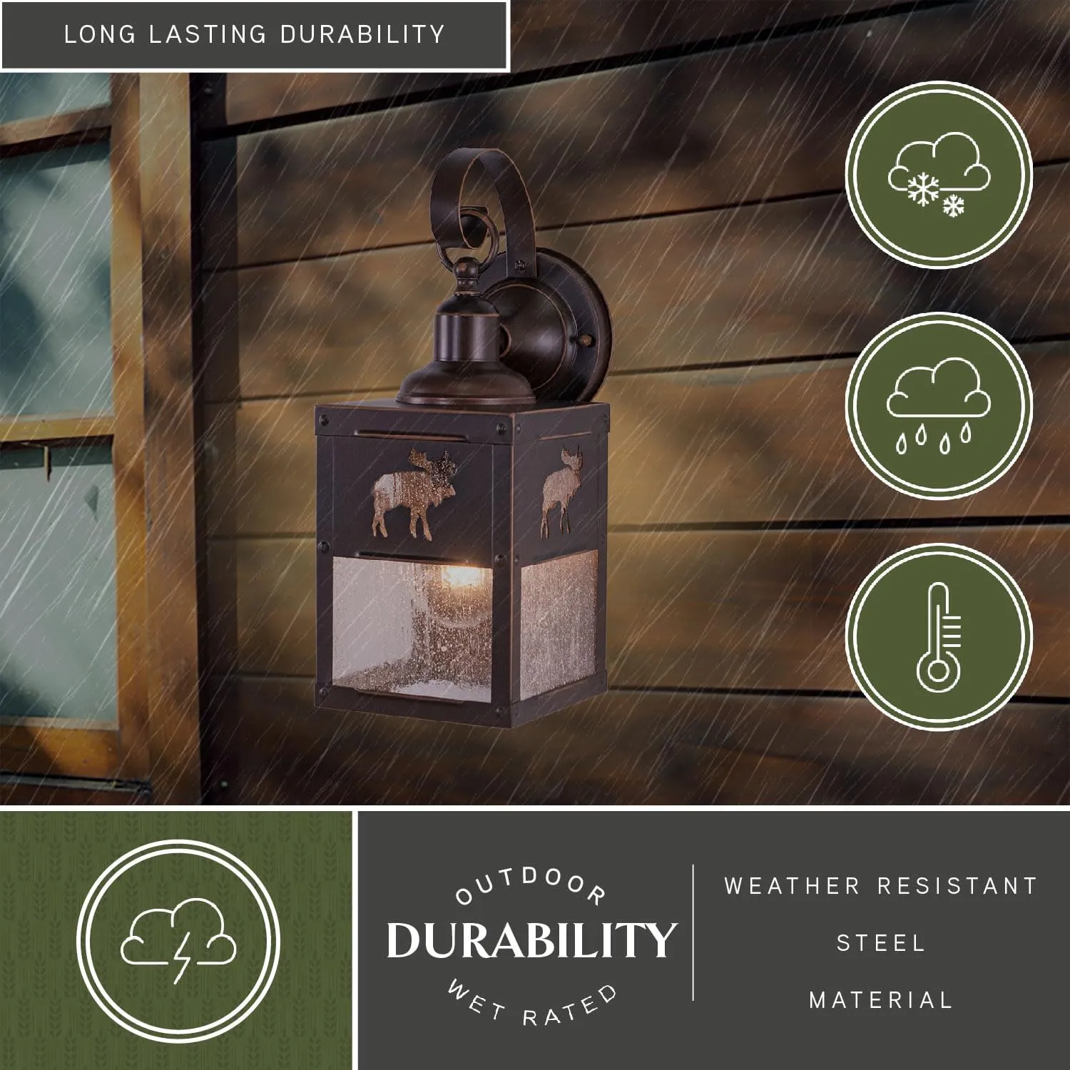 VAXCEL Yellowstone 1 Light Bronze Rustic Moose Tree Outdoor Wall Lantern Clear Glass