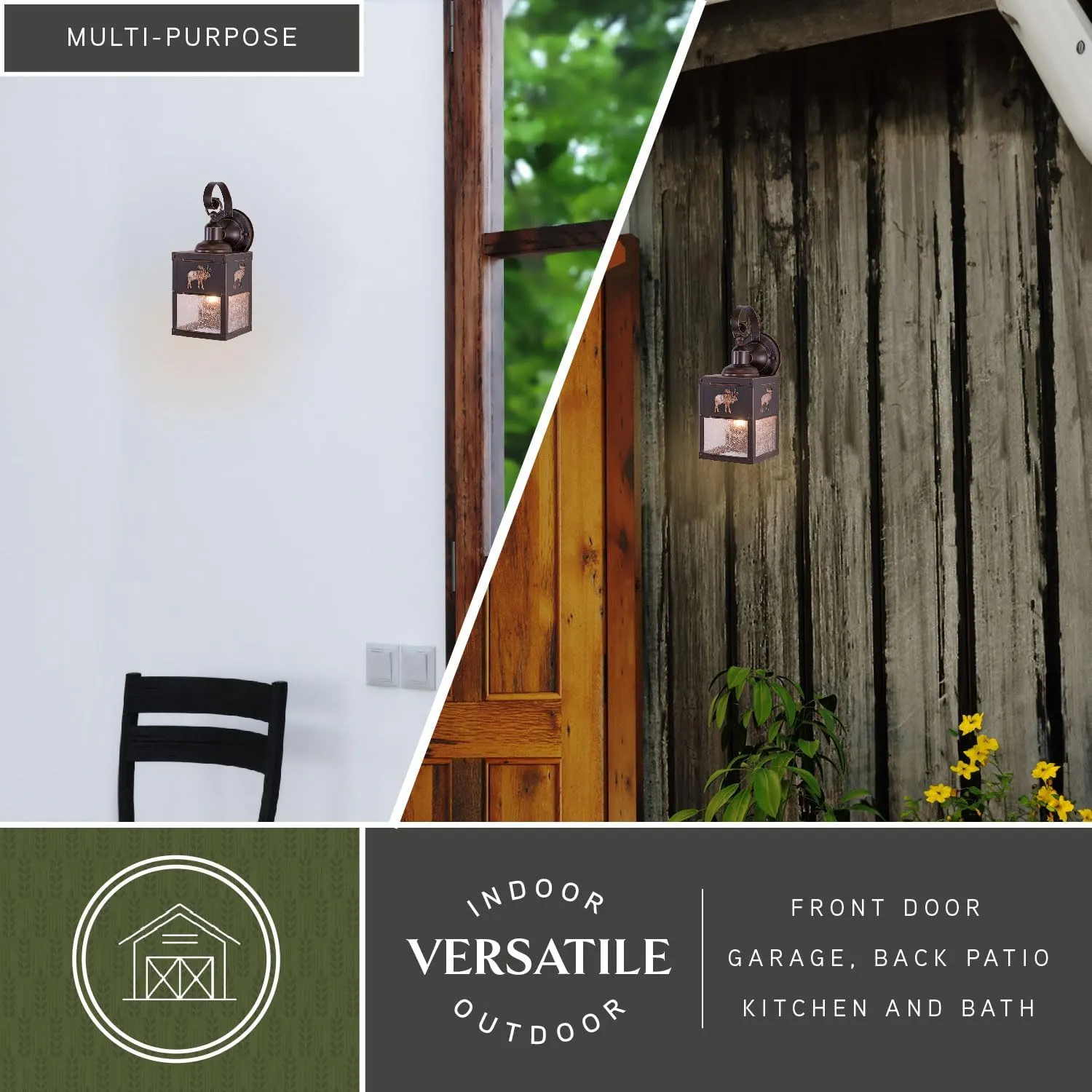 VAXCEL Yellowstone 1 Light Bronze Rustic Moose Tree Outdoor Wall Lantern Clear Glass