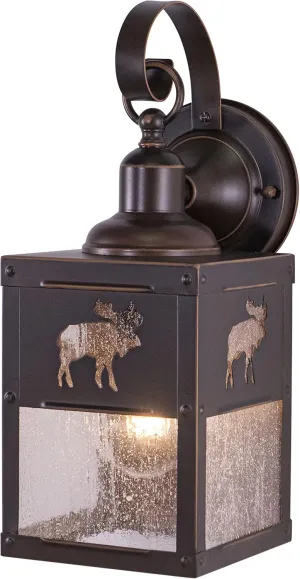 VAXCEL Yellowstone 1 Light Bronze Rustic Moose Tree Outdoor Wall Lantern Clear Glass