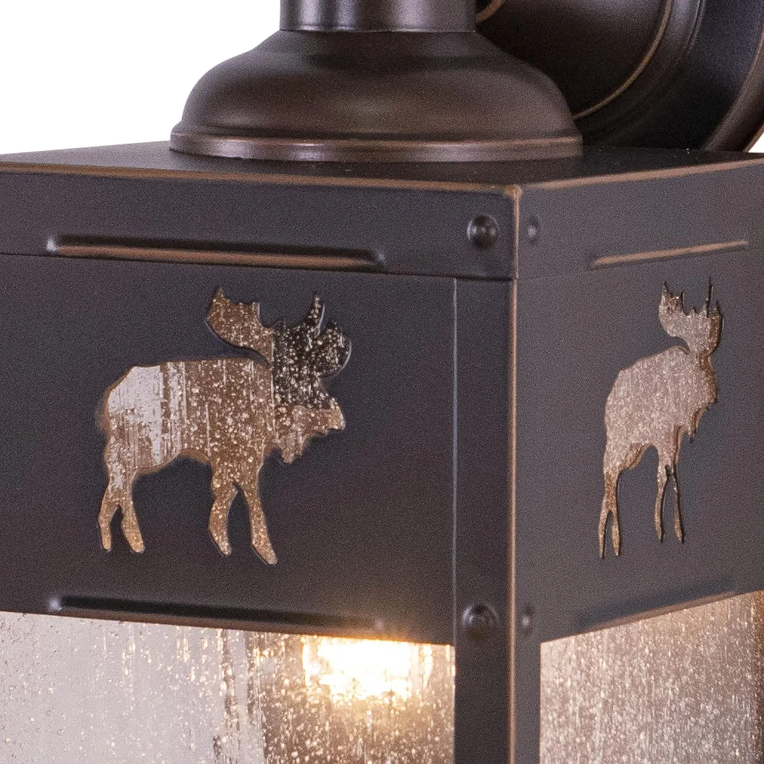 VAXCEL Yellowstone 1 Light Bronze Rustic Moose Tree Outdoor Wall Lantern Clear Glass