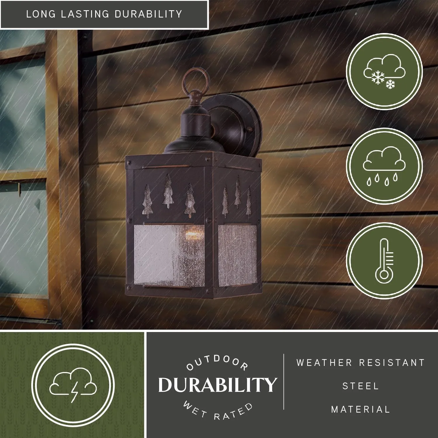 VAXCEL Yosemite 1 Light Bronze Rustic Tree Outdoor Wall Lantern Clear Glass