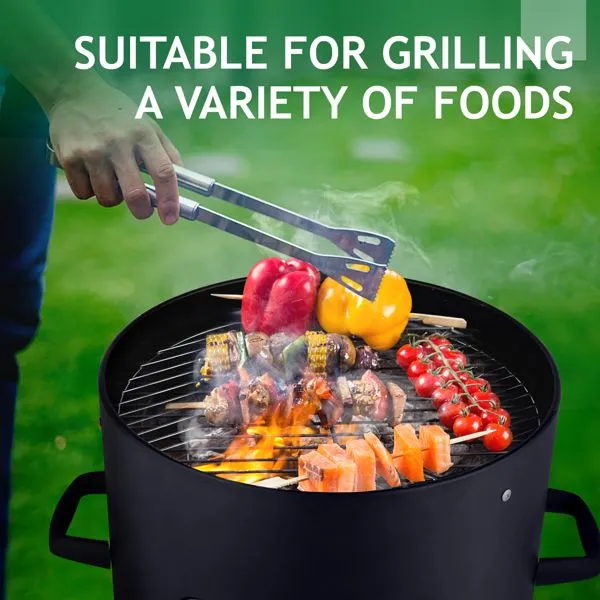 Vertical Steel Charcoal Smoker, Heavy Duty Three Layer Round BBQ Grill Smokey Mountain Cooker for Outdoor Cooking, Black
