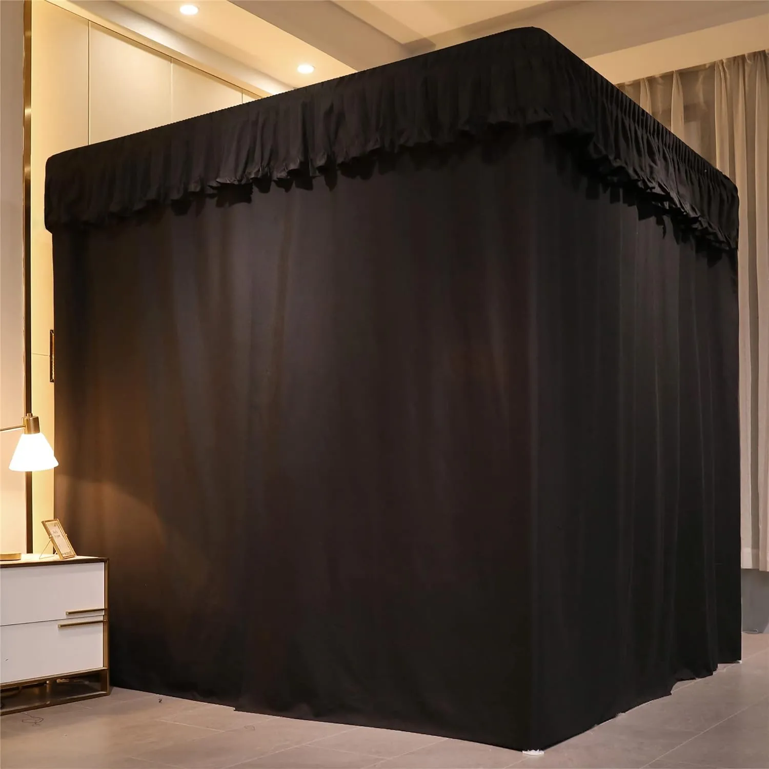 VETHIN Elastic Roof Style Four Corner Post Princess Bed Canopy Curtains Cozy Breathable Tent Canopy Mosquito Net for Girls & Adults Bedroom Decoration (Black,59-64" W*82" L*82"*H/(Queen))