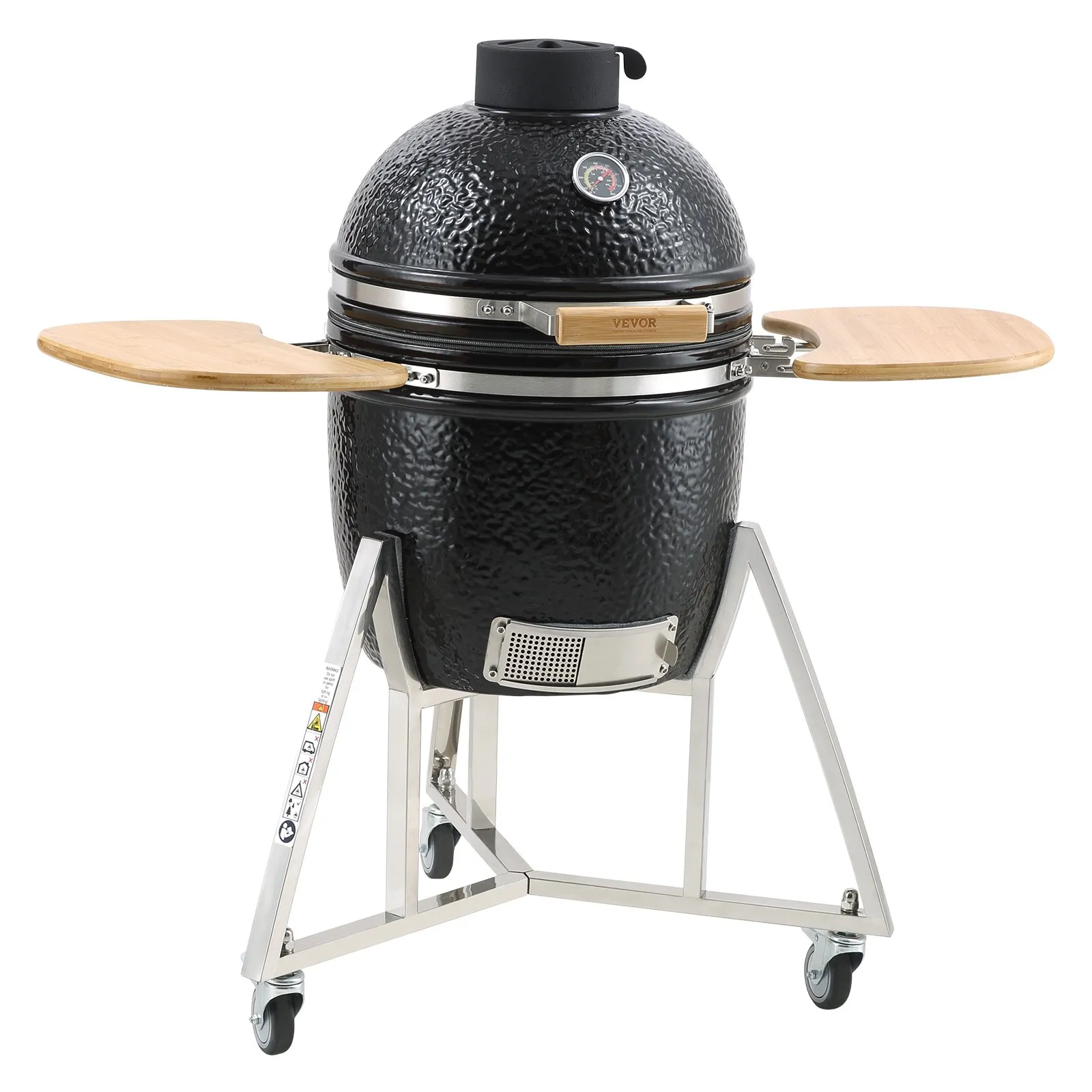 VEVOR 18" Ceramic Barbecue Grill Smoker Portable Round Outdoor Grill for Patio - High-Quality Clay and Stainless Steel Construction, Hinge Design, and Considerate Accessories