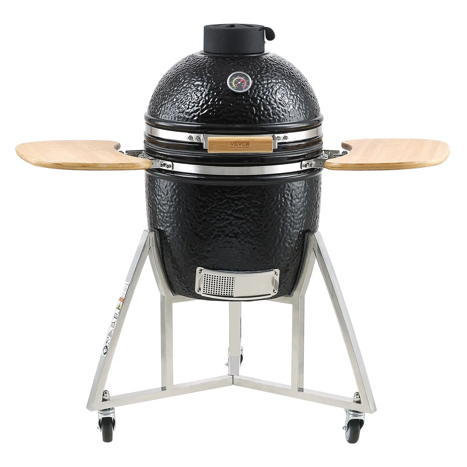 VEVOR 18" Ceramic Barbecue Grill Smoker Portable Round Outdoor Grill for Patio - High-Quality Clay and Stainless Steel Construction, Hinge Design, and Considerate Accessories
