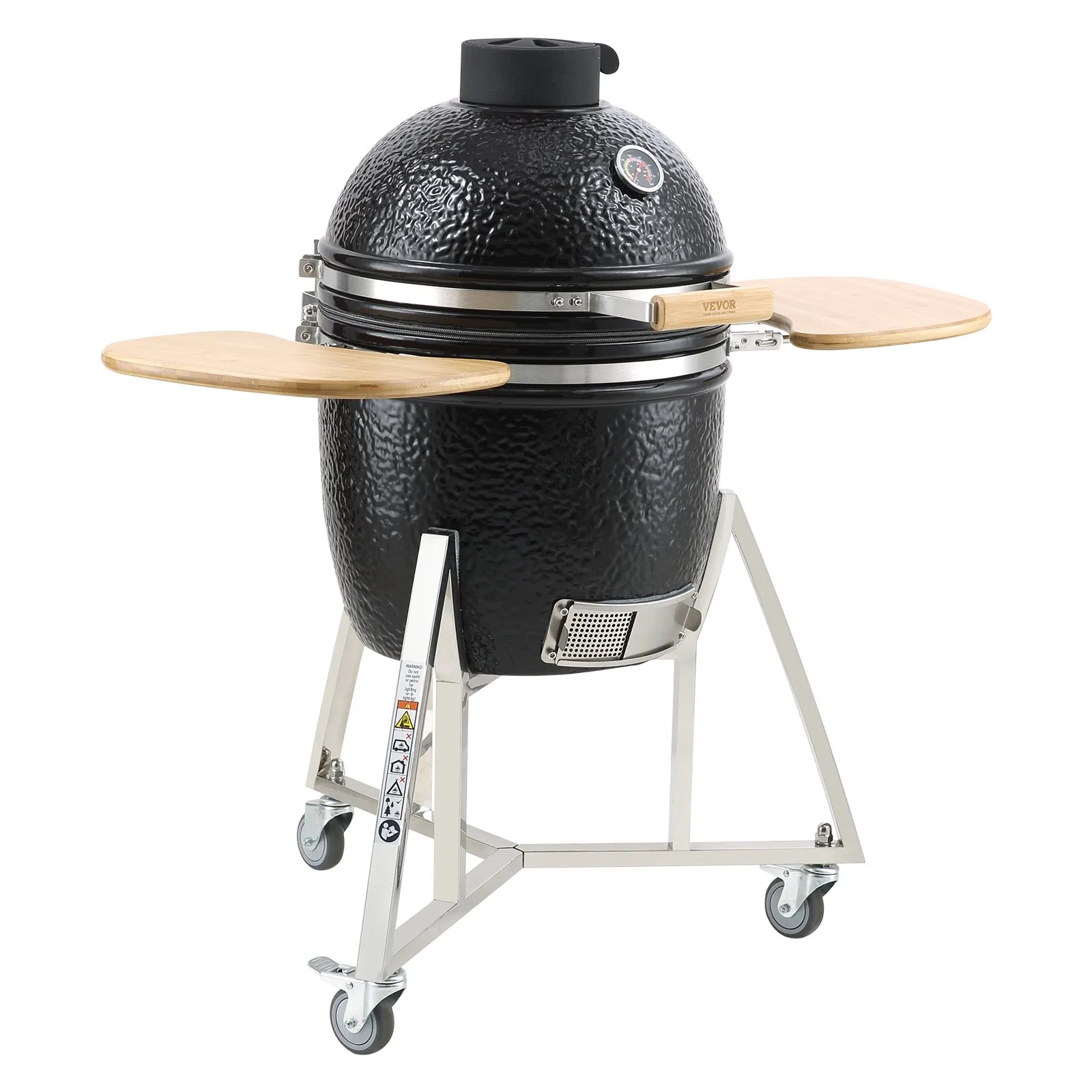 VEVOR 18" Ceramic Barbecue Grill Smoker Portable Round Outdoor Grill for Patio - High-Quality Clay and Stainless Steel Construction, Hinge Design, and Considerate Accessories