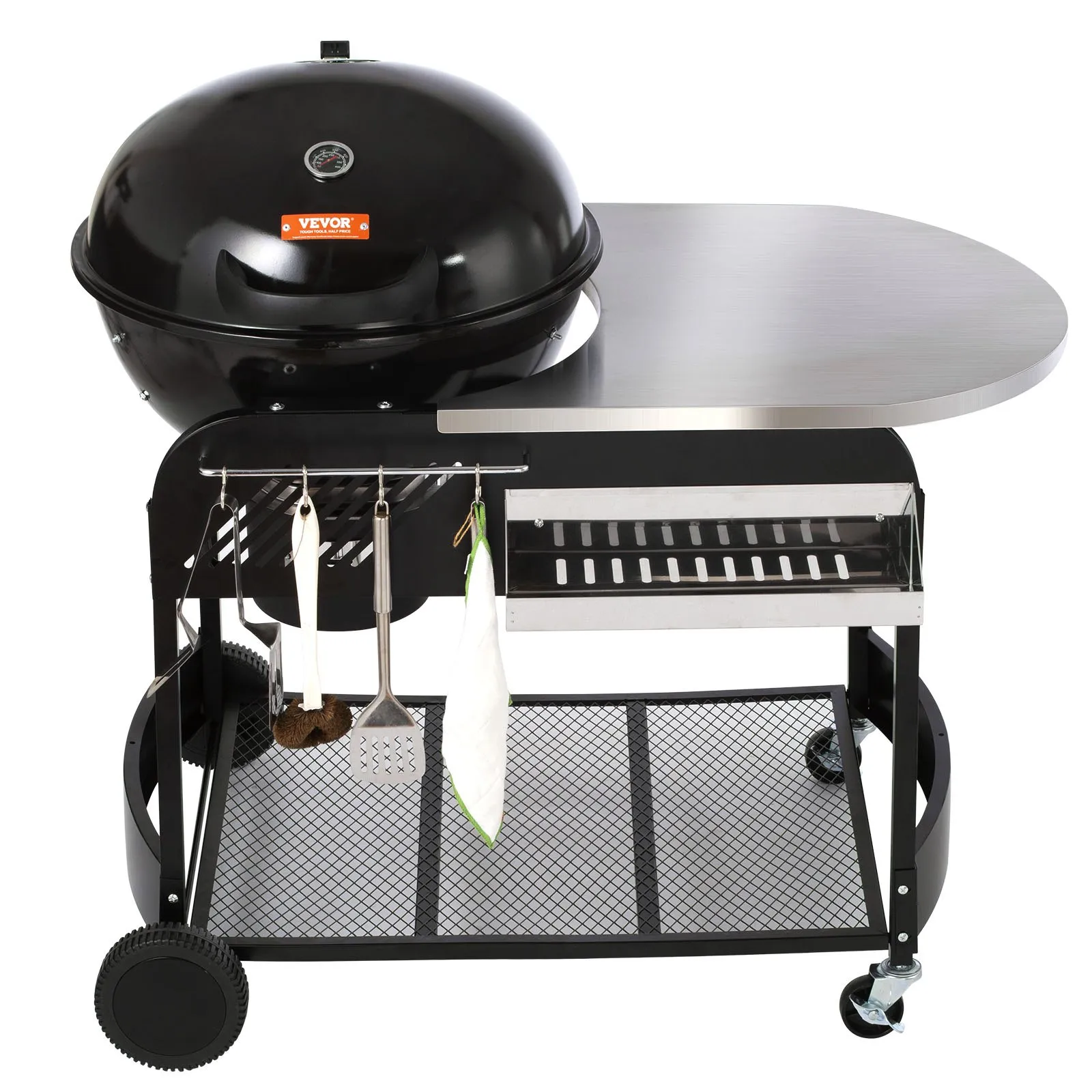 VEVOR 21-inch Kettle Charcoal Grill BBQ Portable Grill with Cart | Outdoor Cooking