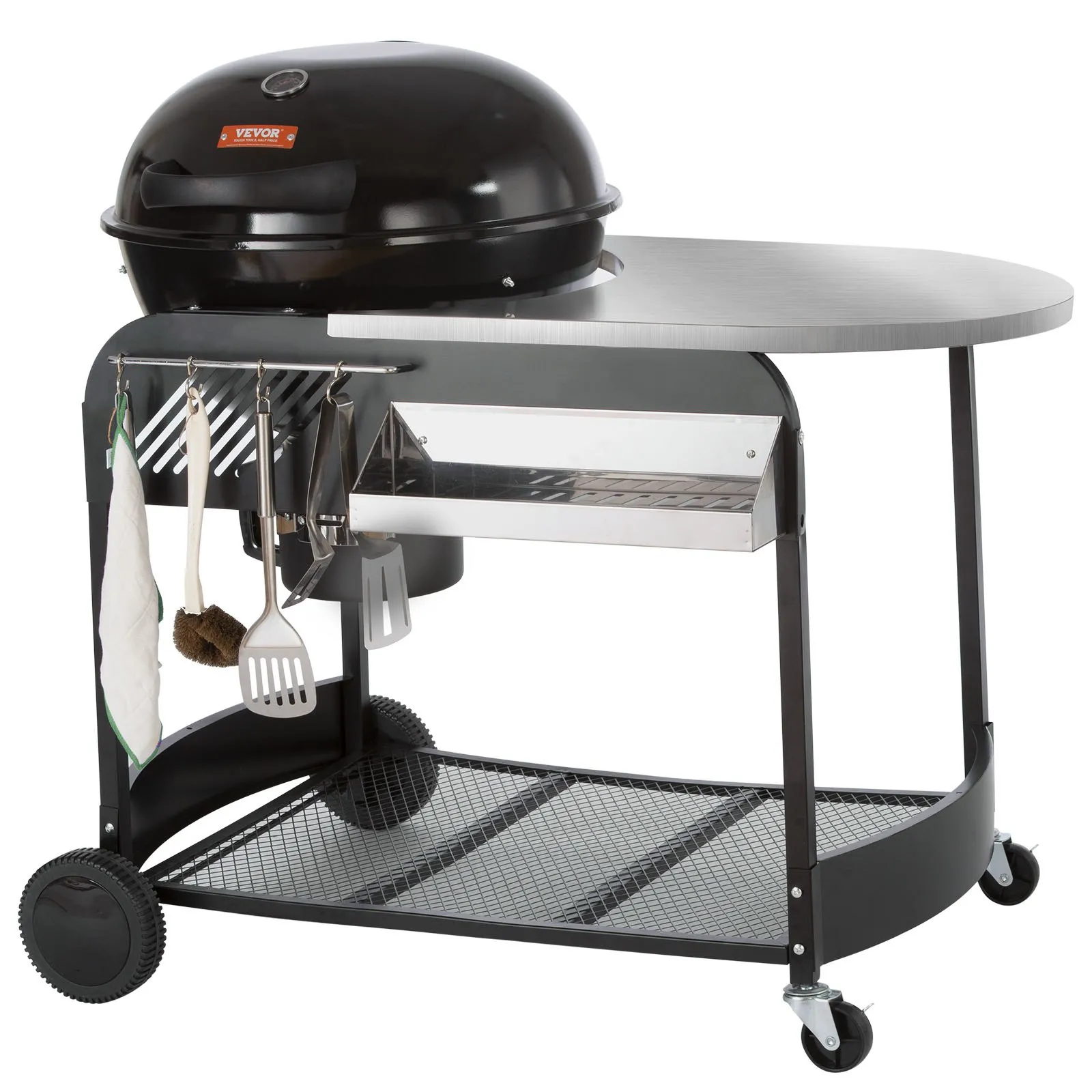 VEVOR 21-inch Kettle Charcoal Grill BBQ Portable Grill with Cart | Outdoor Cooking