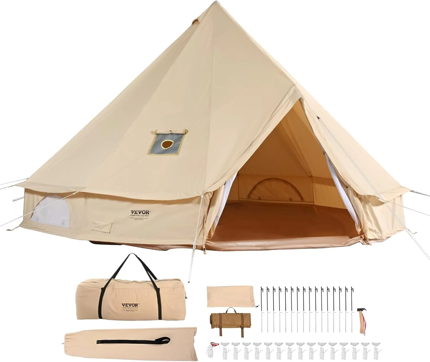VEVOR Canvas Tent Bell, Yurt 4 Seasons for Camping with Stove Jack, Breathable Holds up to 4 People, Family Camping Outdoor Hunting Party
