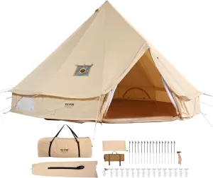 VEVOR Canvas Tent Bell, Yurt 4 Seasons for Camping with Stove Jack, Breathable Holds up to 4 People, Family Camping Outdoor Hunting Party