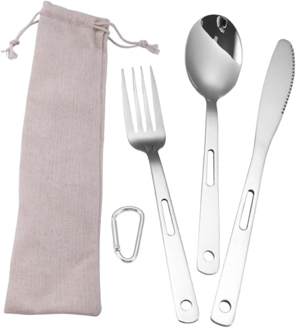 VICASKY Stainless Steel Camping Cutlery 5-piece Tableware Set Portable Dinnerware Outdoor Use Cutlery Lightweight for Backpacking