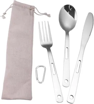 VICASKY Stainless Steel Camping Cutlery 5-piece Tableware Set Portable Dinnerware Outdoor Use Cutlery Lightweight for Backpacking