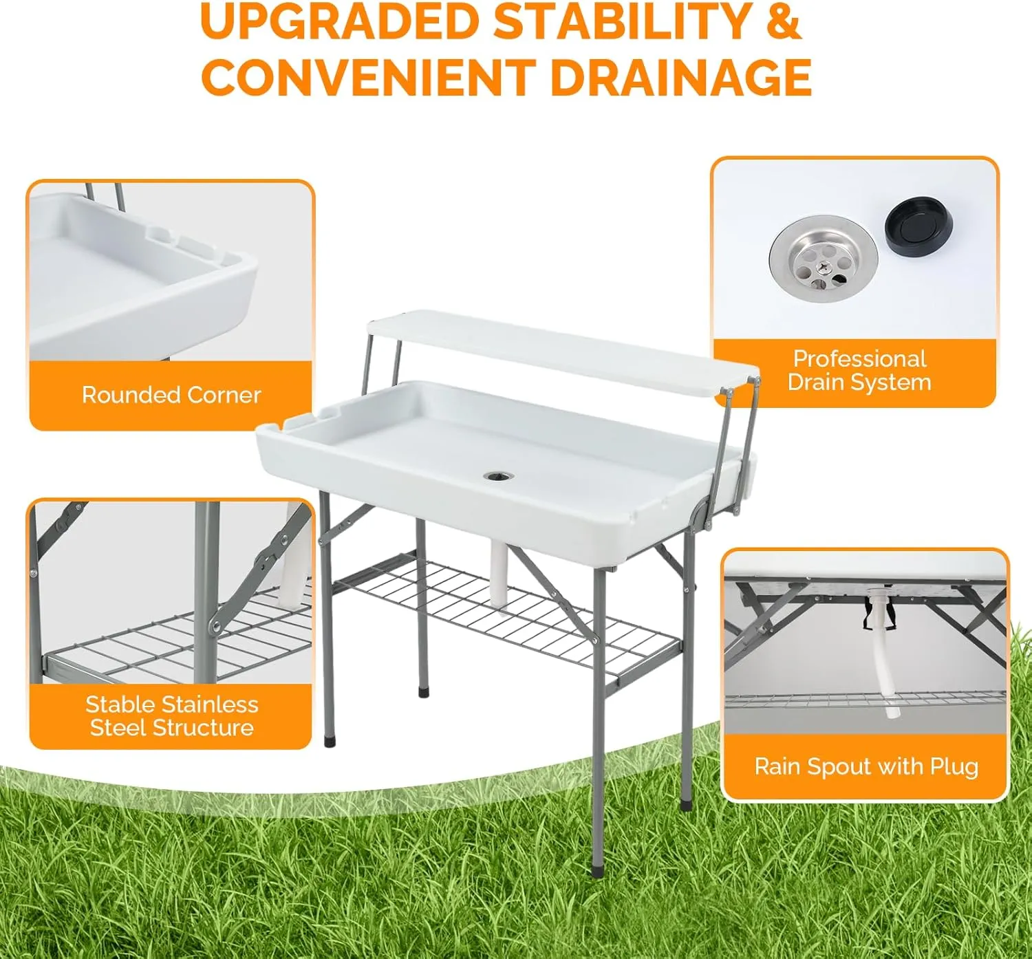 VINGLI Ice Table with Extra Storage Shelf, Portasble Cooler Side Table with Removable Skirt, Patio Table, Indoor & Outdoor Bar for Events, Parties and Camping