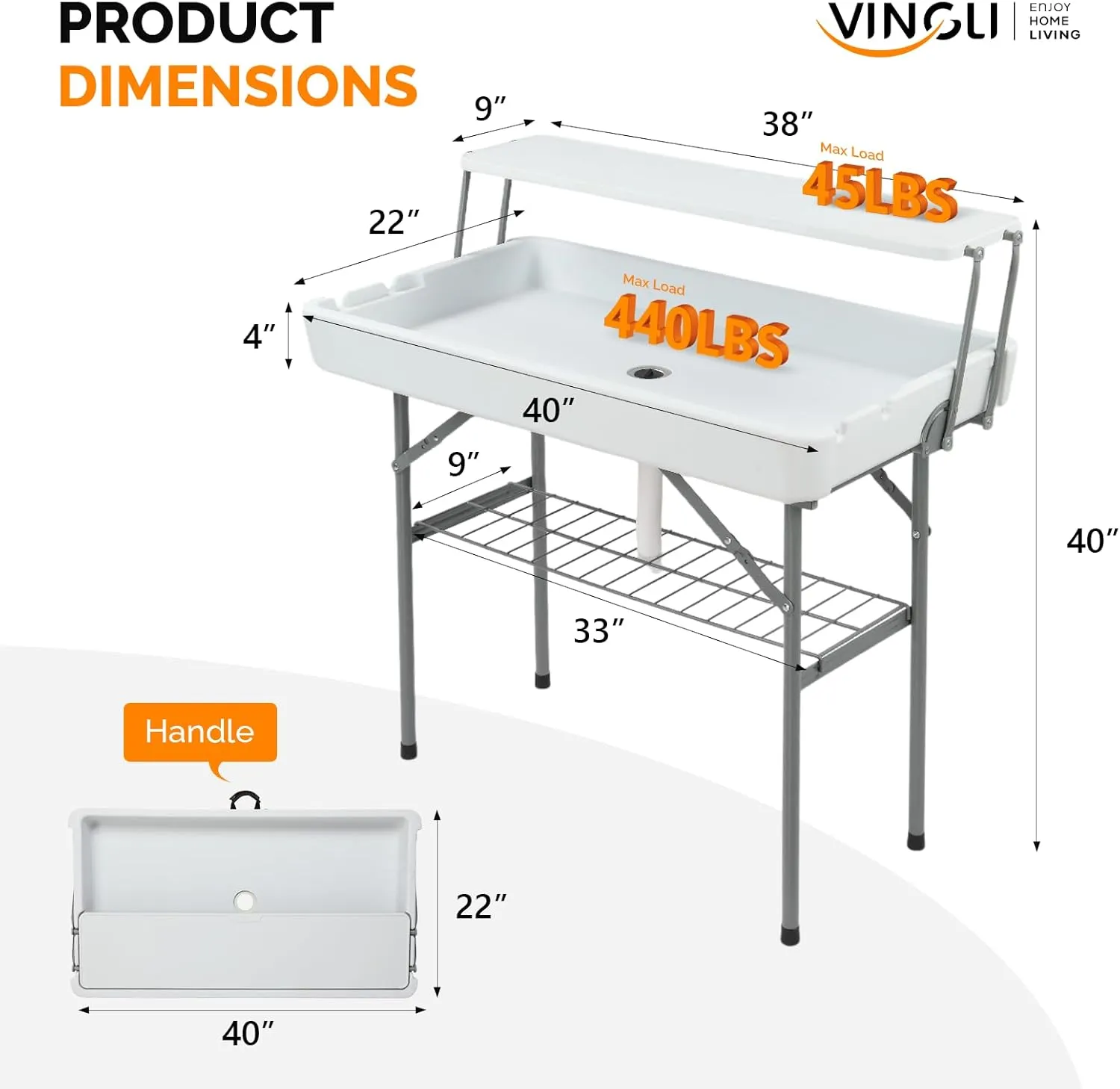 VINGLI Ice Table with Extra Storage Shelf, Portasble Cooler Side Table with Removable Skirt, Patio Table, Indoor & Outdoor Bar for Events, Parties and Camping