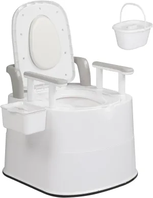 VINGLI Larger Portable Toilet for Adults Camping, Commode Back & Handrail Design, Indoor Outdoor Commode with Inner Bucket for for Adult, RV, Boat, Van, Travel, Emergency Use