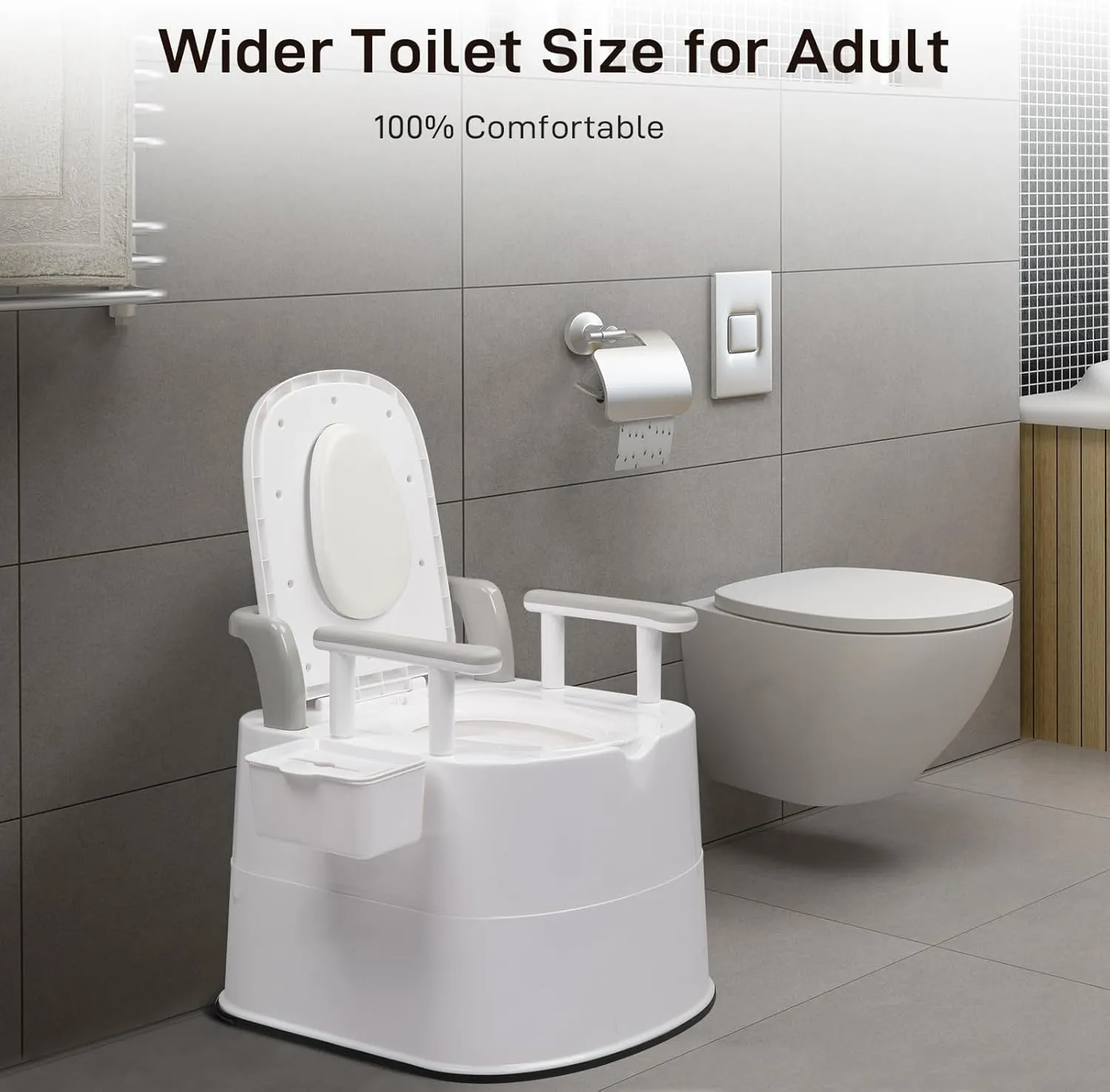 VINGLI Larger Portable Toilet for Adults Camping, Commode Back & Handrail Design, Indoor Outdoor Commode with Inner Bucket for for Adult, RV, Boat, Van, Travel, Emergency Use
