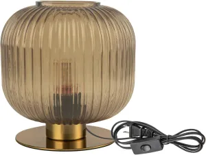 Vintage Table lamp, Art Decor Table Lamp for Bedroom Living Room, Small Bedside Lamp Nightstand Lamp with Smoke Gray Glass Shade, Plug in Cord with On/Off Switch