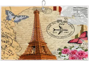 Vintage Tower Butterfly Flower Golf Towel with Heavy Duty Carabiner Clip Quick Dry Ultra Absorbent Club Ball Cleaning Towel Golf Accessories for Men Women