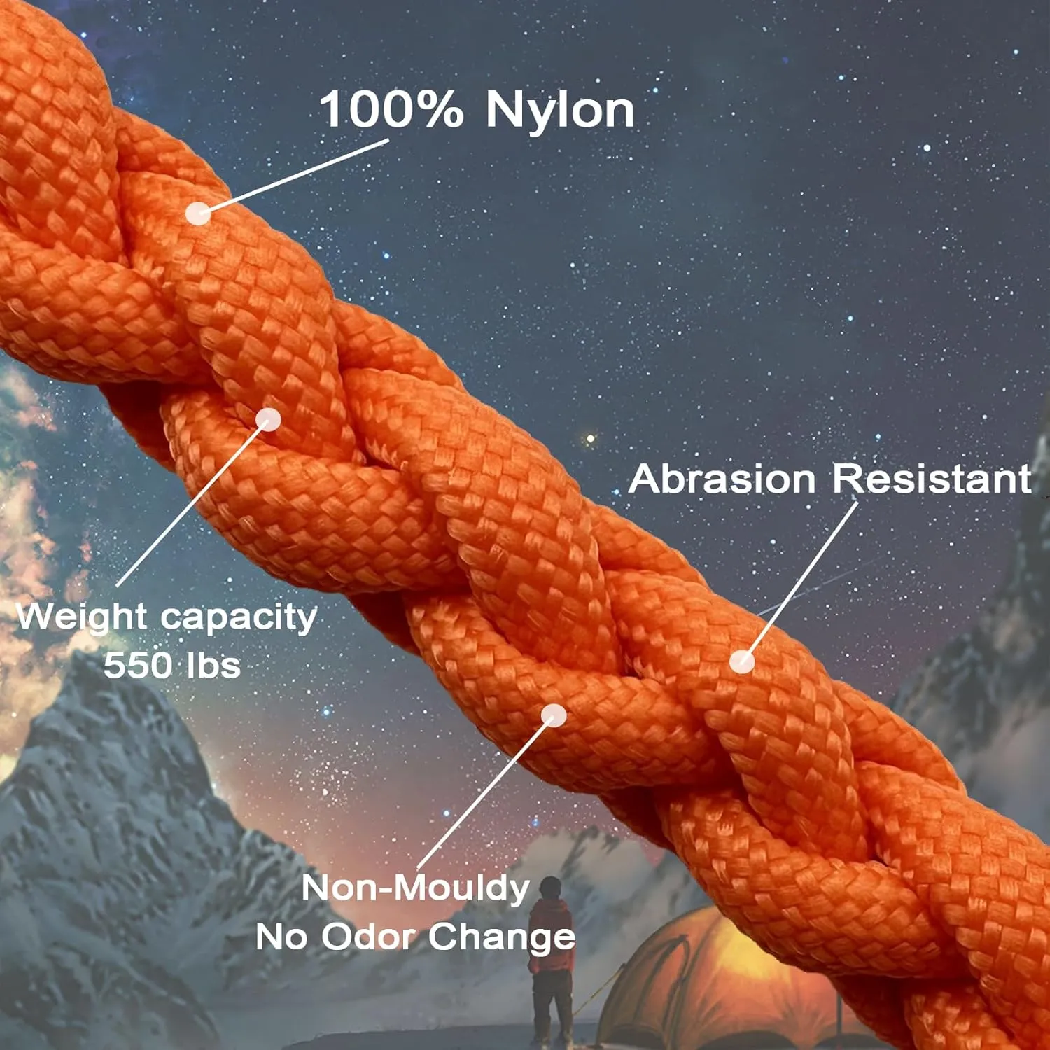 VVAAGG 550 Paracord 200FT - Lightweight and Durable 4mm Nylon Parachute Cord, Tent and Camping Rope, Clothesline - Orange