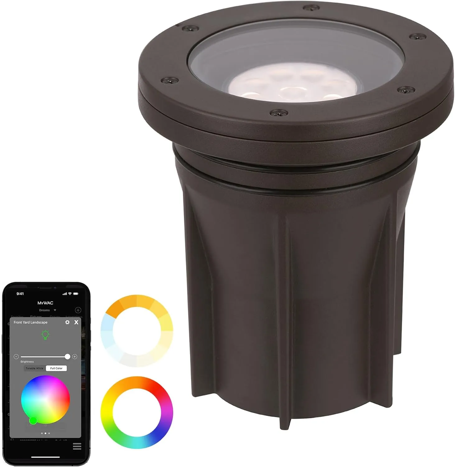 WAC Lighting LED Colorscaping Smart App Controllable Landscape Lighting with RGBWW Color Changing and Tunable White 3in Inground 23W Light with Adjustable Beam Angle and Tilt in Bronze