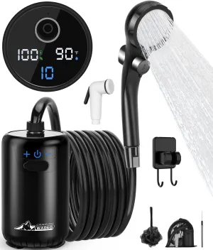 WADEO Portable Shower for Camping, 6000mAh Rechargeable Camping Shower with Fahrenheit Display, 10 Gear Switching, IPX8 Waterproof, Ideal for Outdoor Camping, Travel, Car Washing, Pet Bathing