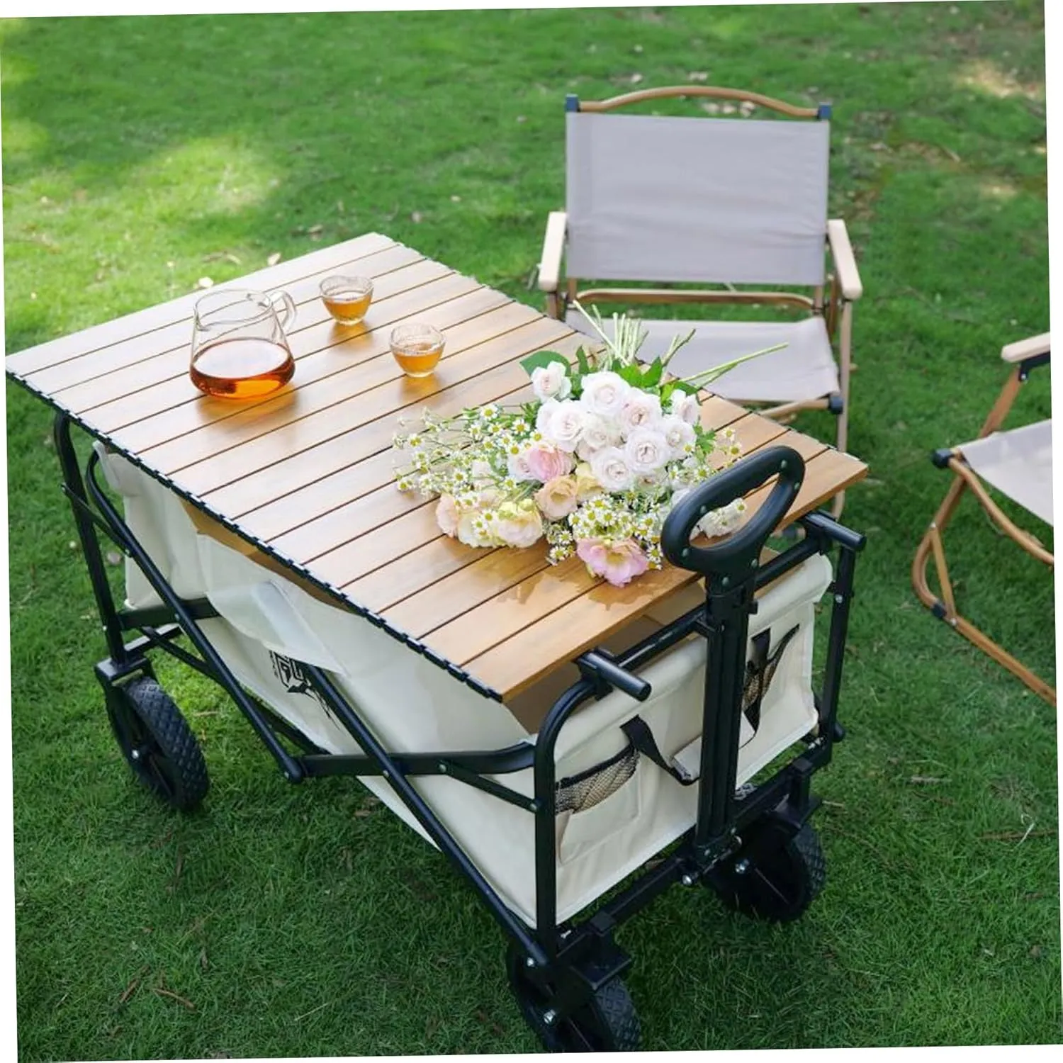 Wagon Table Top Attachment, 30x22 Collapsible Wagon Table Top Aluminum Alloy, Wood Grain for Home