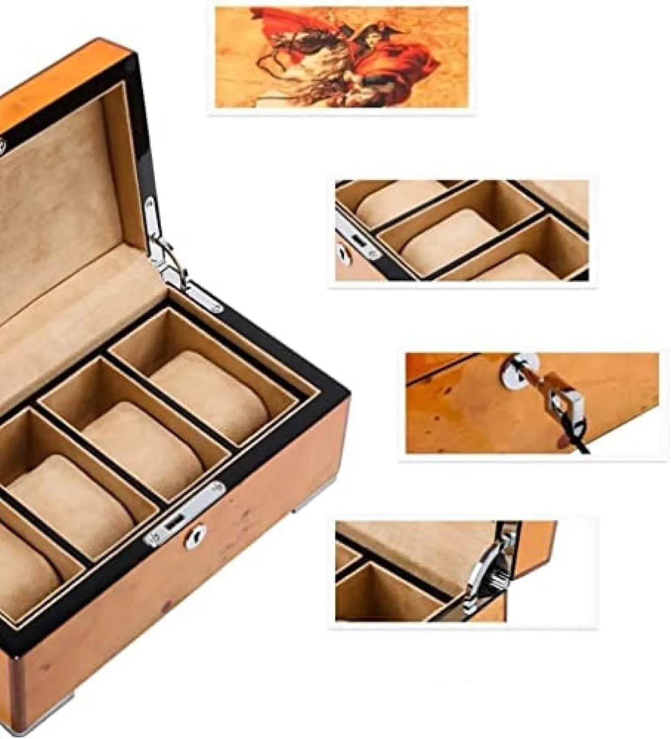 Watch Box Watch Case Watch Stand Watch Winder 4 Grids Solid Wood Watch Box Case Professional Holder Organizer for Clock Watches Jewelry Watch Case Display,C,25X14X10.2cm