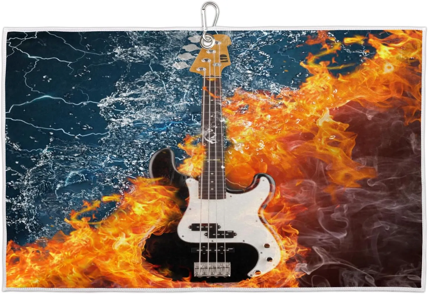 Water Fire Guitar Golf Towel with Heavy Duty Carabiner Ultra Absorbent Quick Dry Perfect for Cleaning Clubs Balls Gear Essential Golf Accessory for Men Women Kids