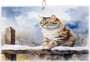 Watercolor Cat Snow Golf Towel with Heavy Duty Carabiner Clip Quick Dry Ultra Absorbent Club Ball Cleaning Towel Golf Accessories for Men Women