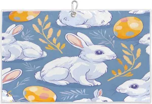 Watercolor Leaf Rabbit Golf Towel with Heavy Duty Carabiner Clip Quick Dry Ultra Absorbent Club Ball Cleaning Towel Golf Accessories for Men Women