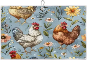 Watercolor Rooster Flowering Plant Golf Towel with Heavy Duty Carabiner Clip Quick Dry Ultra Absorbent Club Ball Cleaning Towel Golf Accessories for Men Women
