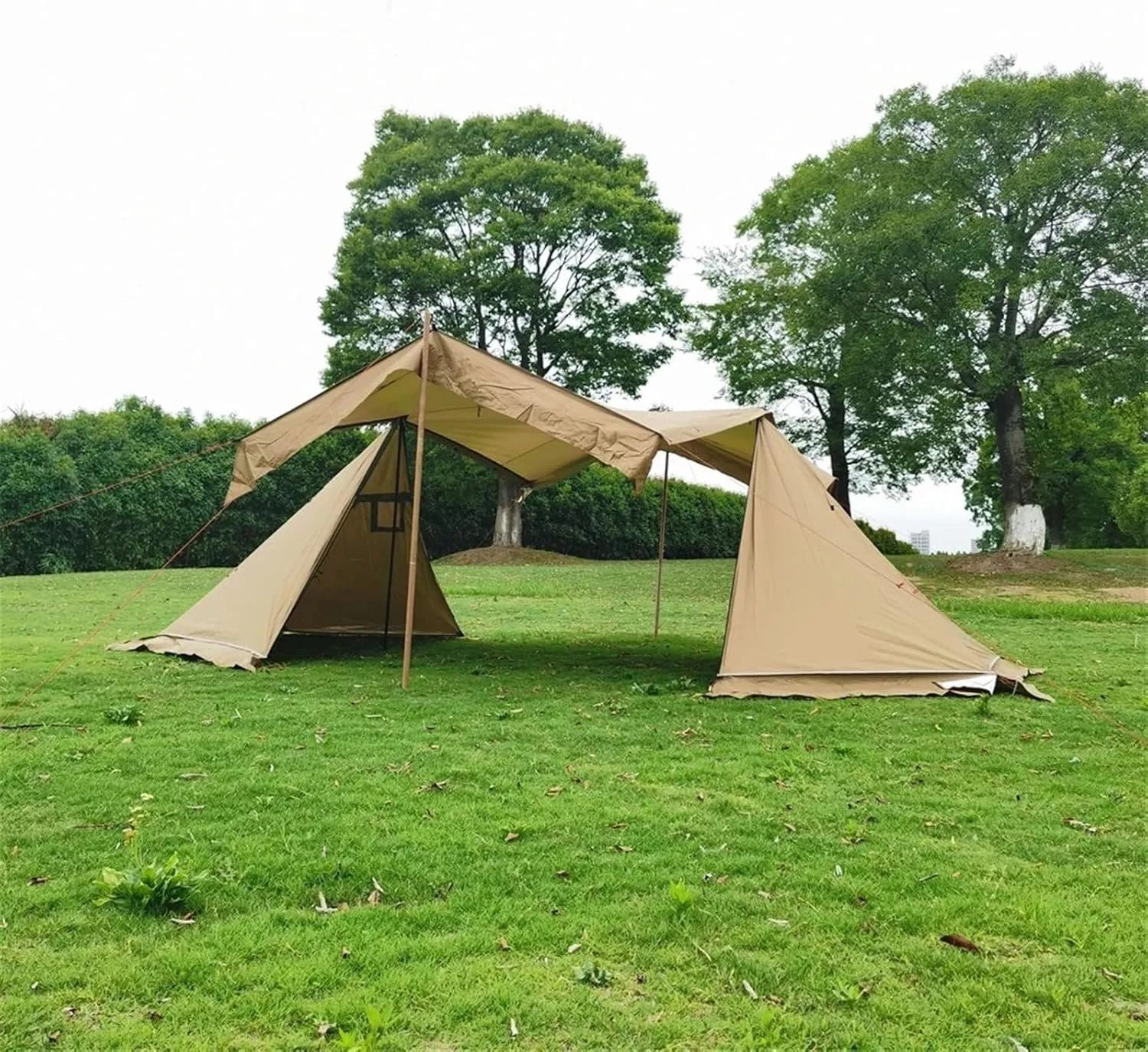 Waterproof Camping Tent 4 Outdoor Season Tent Windproof Family Sun Shelter Backpacking Travel Beach Equipment (Brown Oxford Clot)