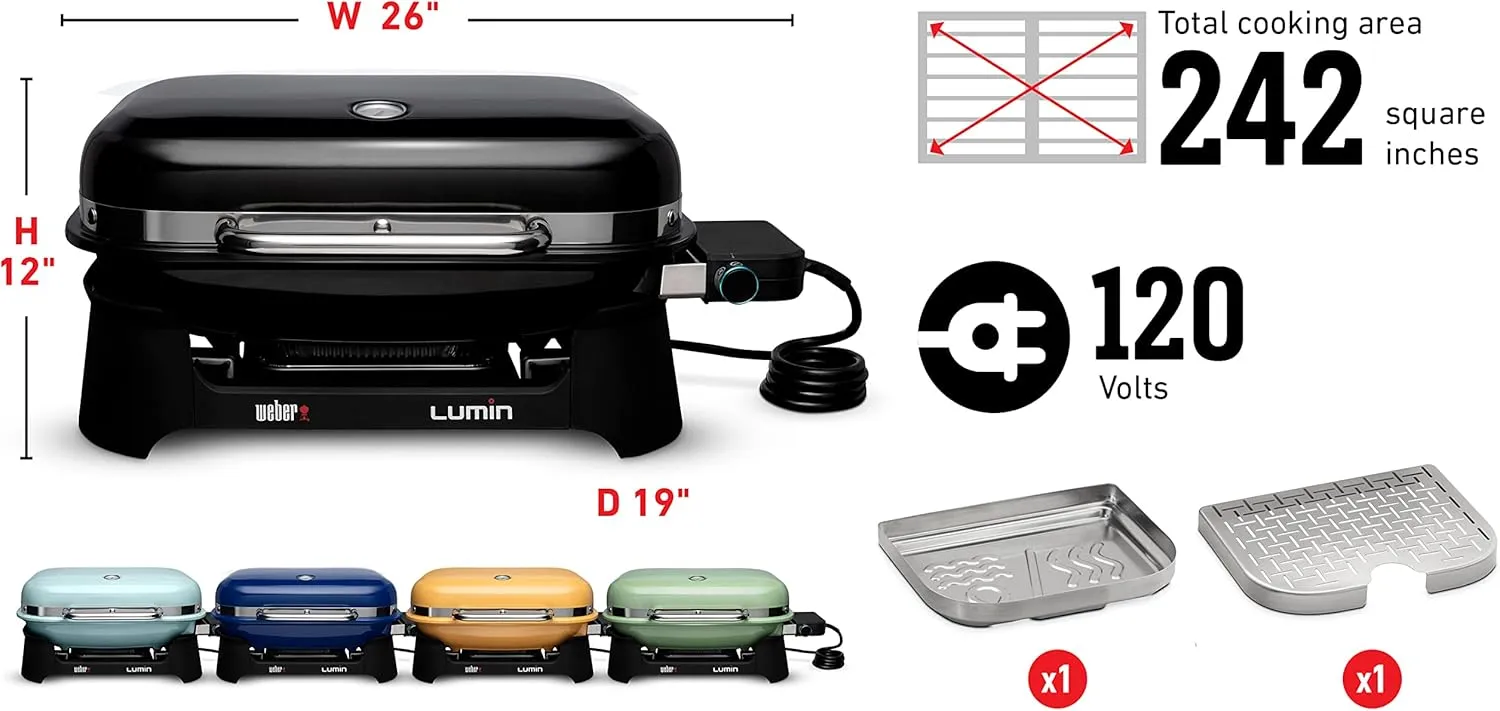 Weber Lumin Outdoor Electric Barbecue Grill, Black - Great Small Spaces such as Patios, Balconies, and Decks, Portable and Convenient