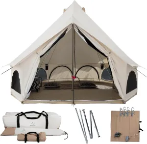 WHITEDUCK Avalon Canvas Bell Tent - Luxury All Season Tent for Camping & Glamping Made from Premium & Breathable 100% Cotton Canvas w/Stove Jack, Mesh