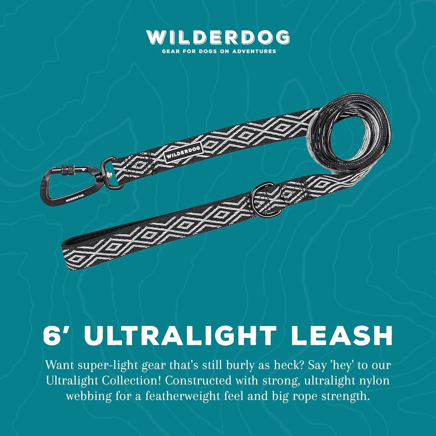 Wilderdog Ultralight Leash Series for Dogs 6 ft Long and Only 3.75 oz with swiveling, Locking Carabiner Attachment and Lightly Padded Handle with D-Ring - Daybreak