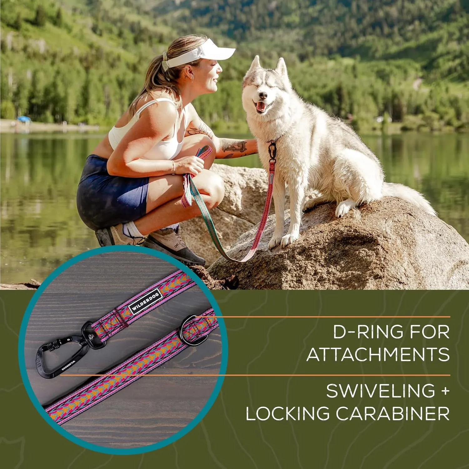 Wilderdog Ultralight Leash Series for Dogs 6 ft Long and Only 3.75 oz with swiveling, Locking Carabiner Attachment and Lightly Padded Handle with D-Ring - Daybreak