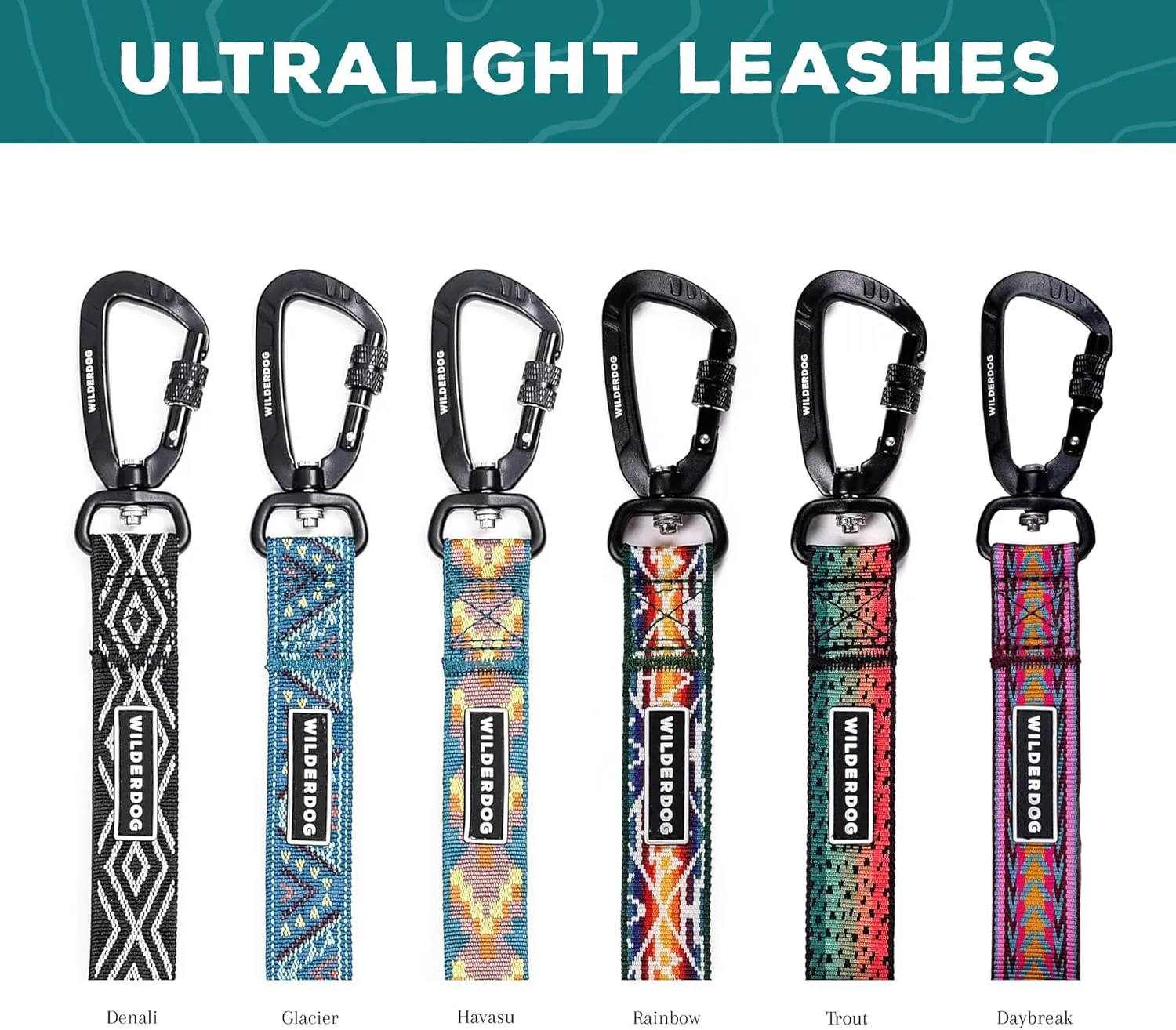 Wilderdog Ultralight Leash Series for Dogs 6 ft Long and Only 3.75 oz with swiveling, Locking Carabiner Attachment and Lightly Padded Handle with D-Ring - Daybreak