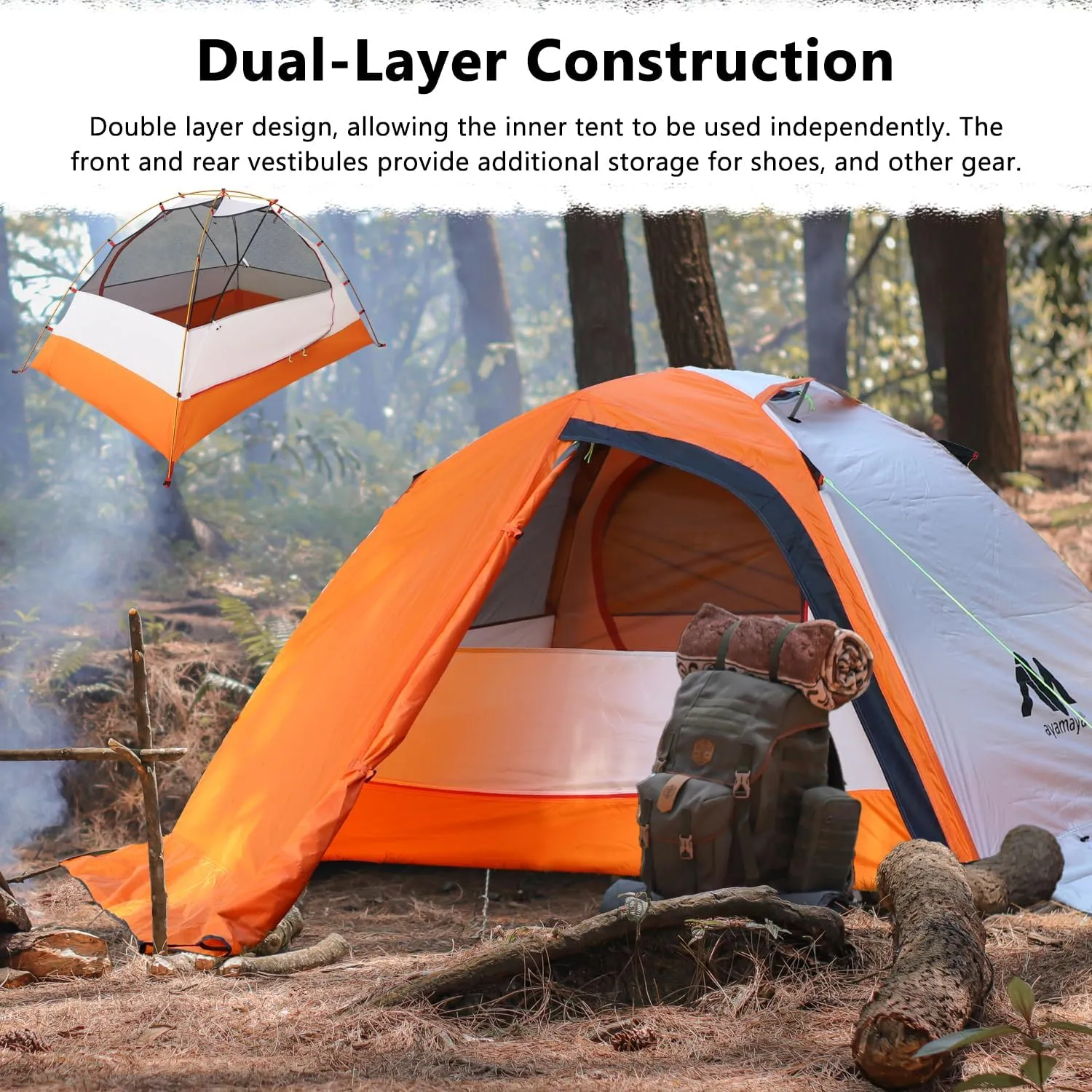 Winter Camping Tent - Lightweight & Waterproof Backpacking Tent, 2 Person 4 Season Tent for Snow and Cold Weather, Double Layer 2 1 Man Tent for Outdoor Camping, Backpacking, Hiking