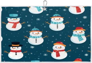 Winter Cartoon Snowman Snowflake Golf Towel with Heavy Duty Carabiner Ultra Absorbent Quick Dry Perfect for Cleaning Clubs Balls Gear Essential Golf Accessory for Men Women Kids