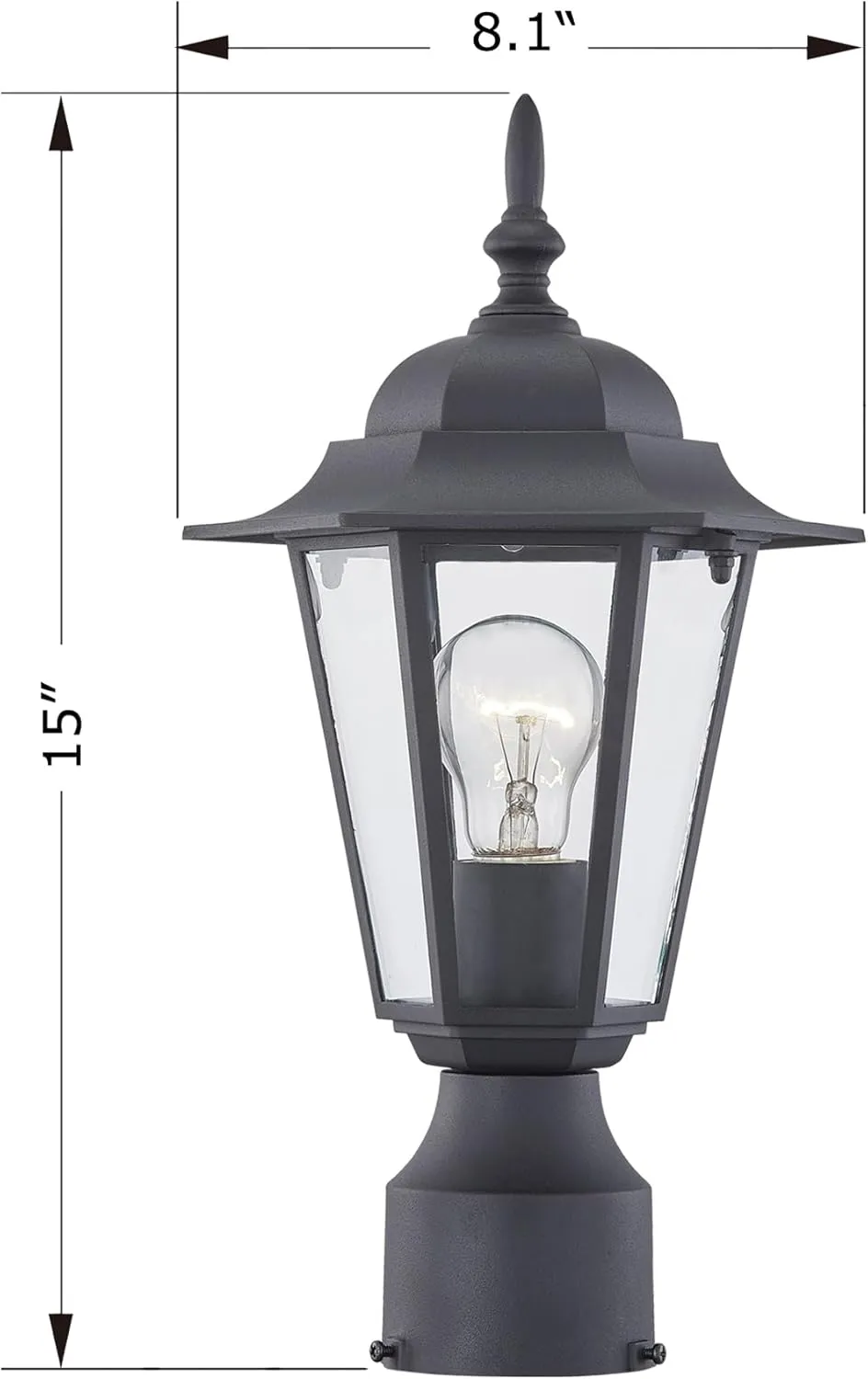 WISBEAM Outdoor Post Light, Pole Lantern, E26 Base 60W Max, Aluminum Housing Plus Glass, Wet Location Rated, ETL Qualified, Bulbs not Included, Black