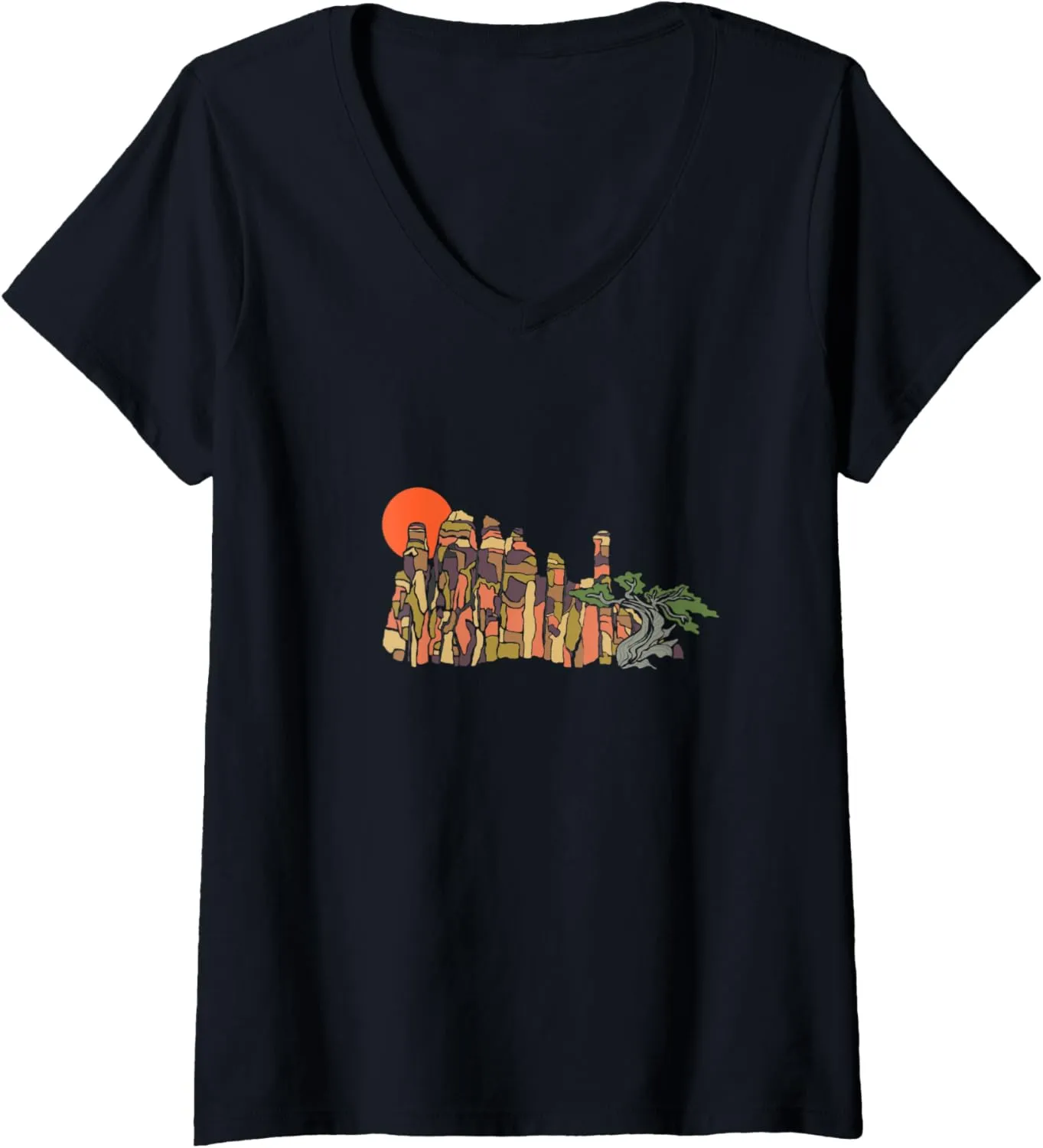 Womens Family Butte Utah Camping Rock Climbing Desert Sunset V-Neck T-Shirt