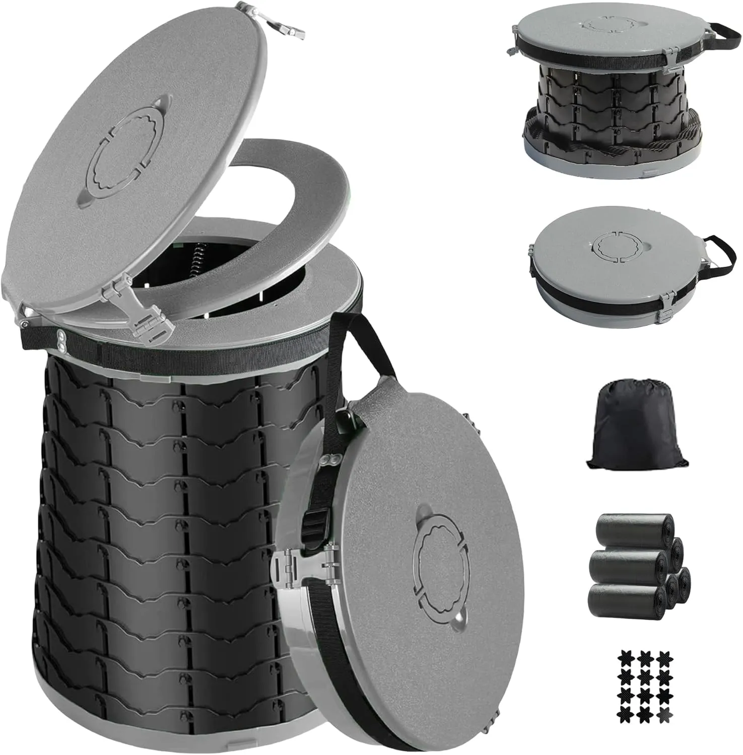 XXL Portable Toilet -19.7" H 15" D Adjustable Foldable Camping Toilet, Luggable Loo with Lid, Strap,Toilet Bag for Camping, Hiking, Travel and Car with Carry Bag