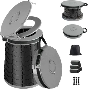 XXL Portable Toilet -19.7" H 15" D Adjustable Foldable Camping Toilet, Luggable Loo with Lid, Strap,Toilet Bag for Camping, Hiking, Travel and Car with Carry Bag