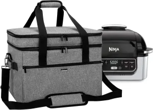 Yarwo Carrying Bag Compatible with Ninja Foodi Indoor Grill AG301/EG201, Double-Layer Travel Case Carrier with Utensil Section and Shoulder Strap for Kitchen Appliance and Supplies, Gray (Bag Only)