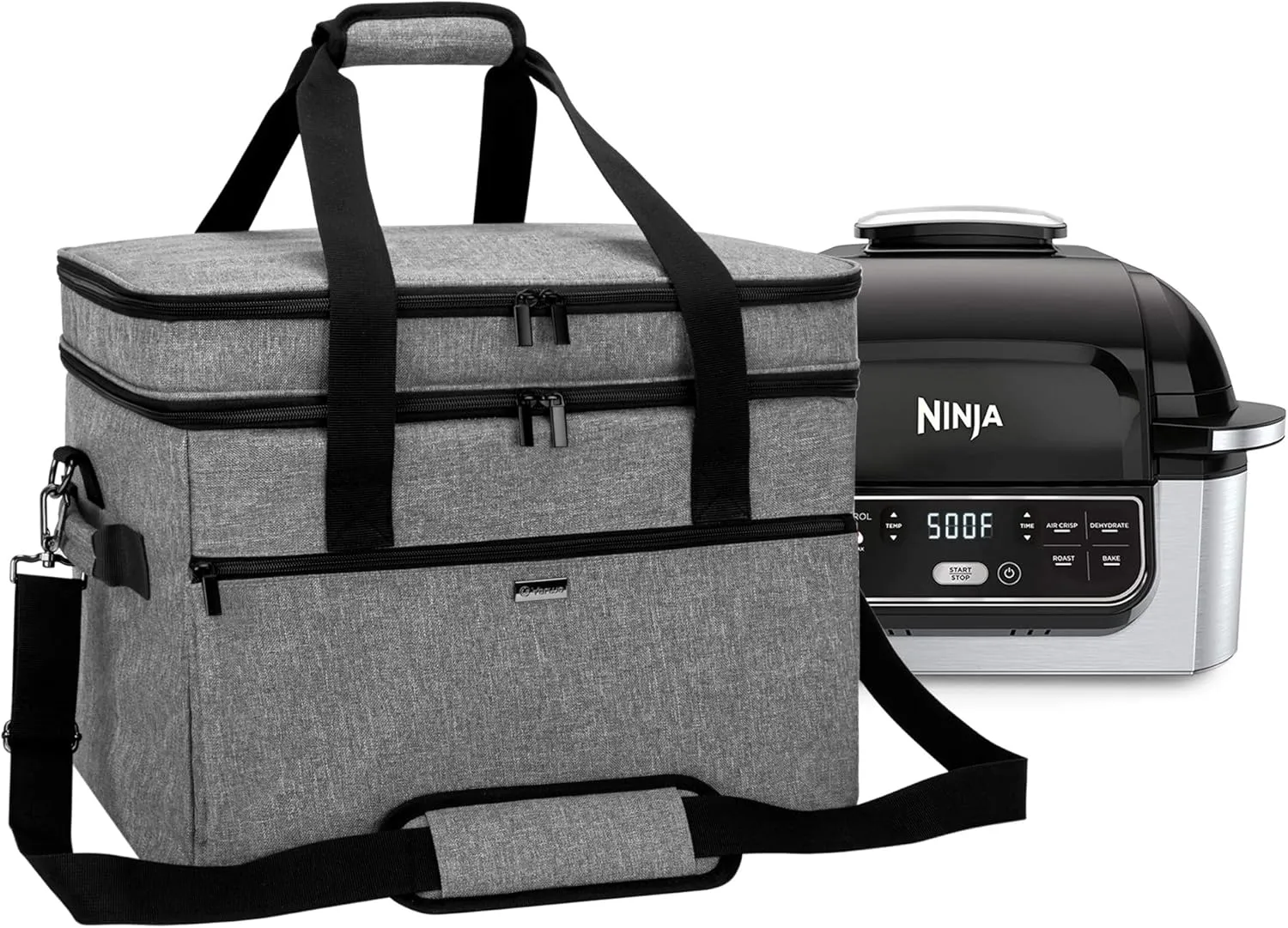 Yarwo Carrying Bag Compatible with Ninja Foodi Indoor Grill AG301/EG201, Double-Layer Travel Case Carrier with Utensil Section and Shoulder Strap for Kitchen Appliance and Supplies, Gray (Bag Only)