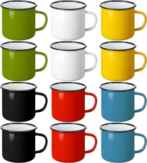 Yinder 12 Pack Enamel Camping Mugs 12 oz Coffee Mugs with Handle Portable Camp Drinking Cups Bulk Vintage Metal Cups for Home Office Party Supplies(Multi Colors)