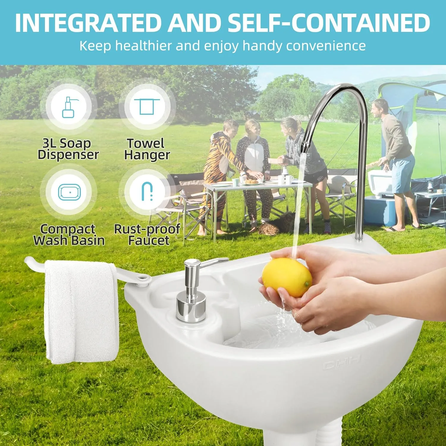YITAMOTOR Portable Sink 17L Camping Hand Washing Station with Wash Basin Stand and Carry Bag, Wheels, Towel Holder, Soap Dispenser, for Outdoor, Travel, Boat, Gather, Worksite, Garden