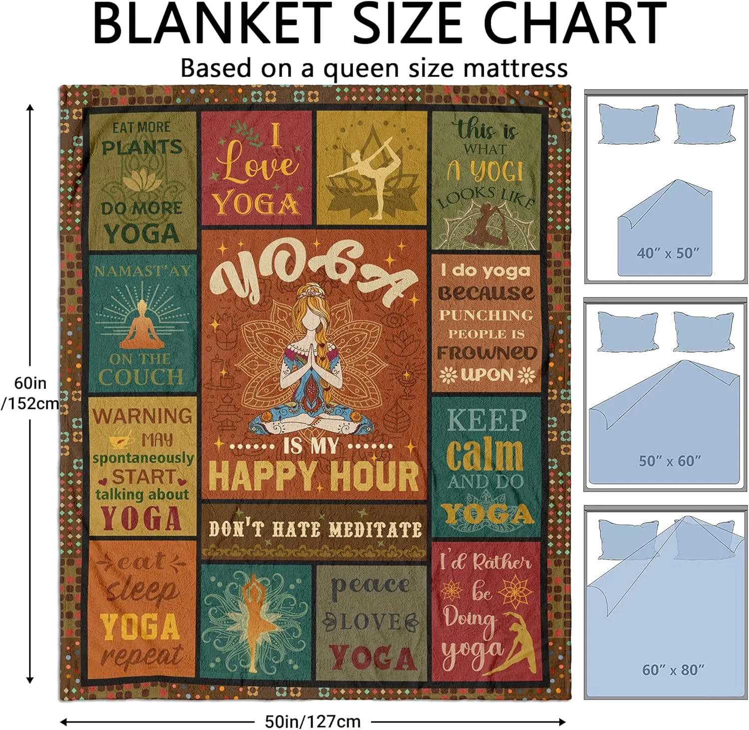 Yoga Gifts for Women Blanket 60"x50", Pilates Lover Gifts Ideas, Yoga Gifts for Yoga Instructor Teacher, Zen Meditation Gift Throws